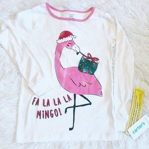 NWT 8 Carters Flamingo Christmas Holiday Pajamas Top Pink Trim